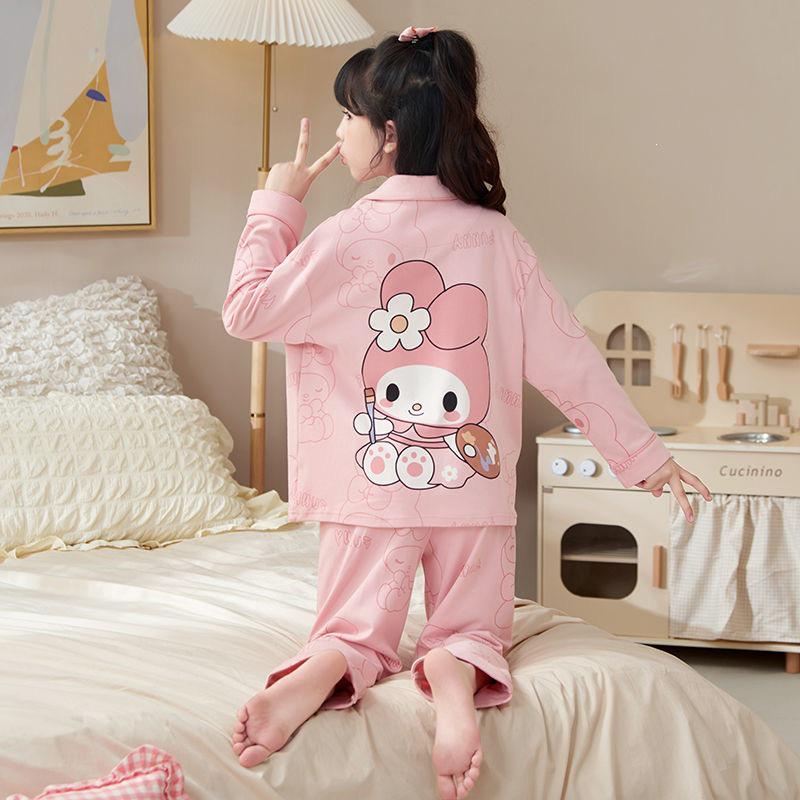 New Melody Girls' Cartoon Lapel Long Sleeve Pajamas, Thin Autumn Homewear, Class B, for Baby and Children 2026.