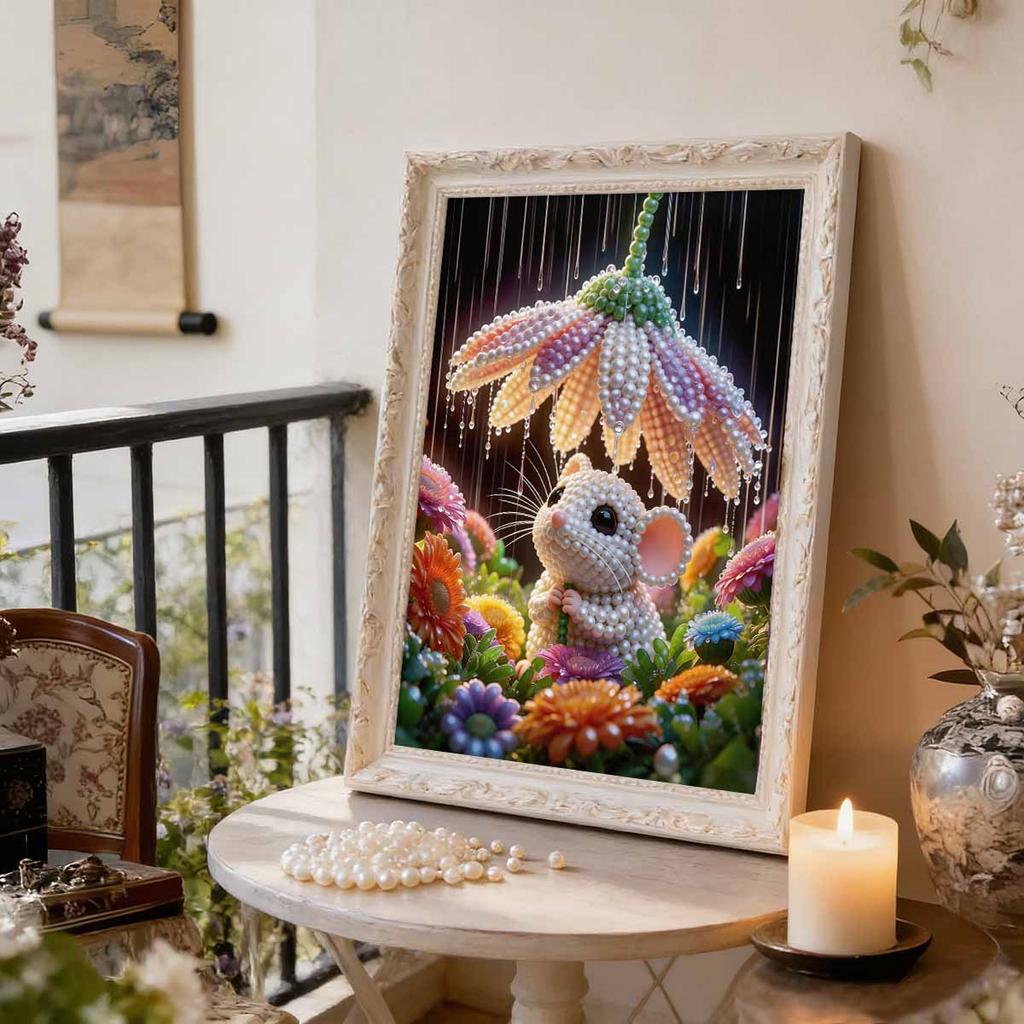 5D DIY Frameless Pearl Painting Little Mouse Pattern Painting Kit, Suitable for Home Living Room Bedroom and Other Wall Decoration Art Paintings