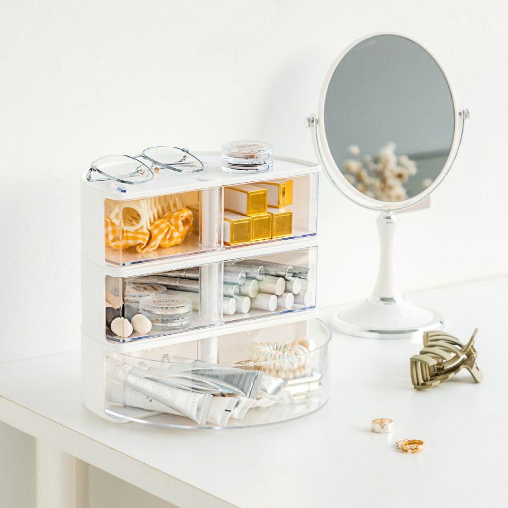 Dustproof Cosmetic Storage Rack Rotatable Desk Storage Box Desk Display Case for Home