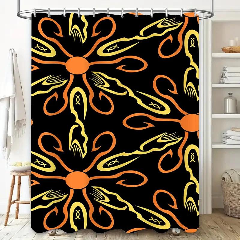 

Black Yellow Shower Curtain With Abstract Patterns Perfect For Bathroom Decor W60H190(CM)-1 Pcs