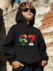 67" Seven Number Boys' Hooded Sweatshirt, Casual Daily Wear, Home and Outdoor, Fashion Print,t Gift for Kids