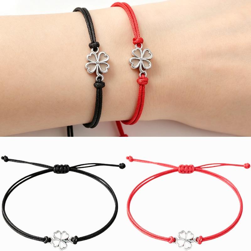 10 pièces 2026 Bracelets Trèfle à Quatre Feuilles pour Femmes Hommes Réglable Fait Main Corde Rouge Porte-Bonheur Couple Amitié Bijoux Accessoires