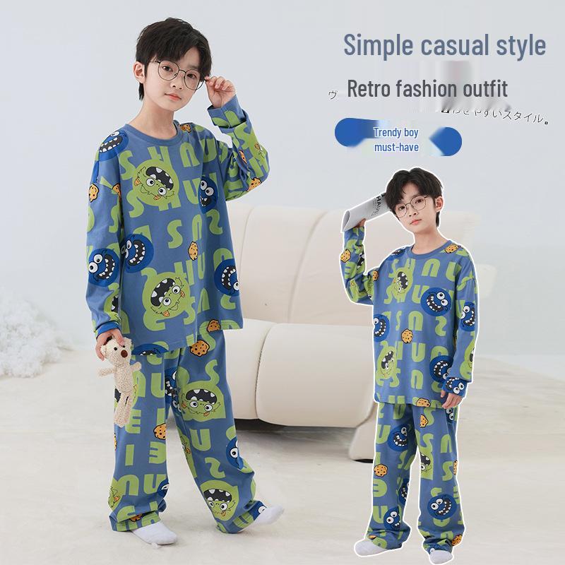 Boys' Spring/Autumn Cotton Pajama Set - Skin-Friendly Cartoon Print Two-Piece for Kids 2025