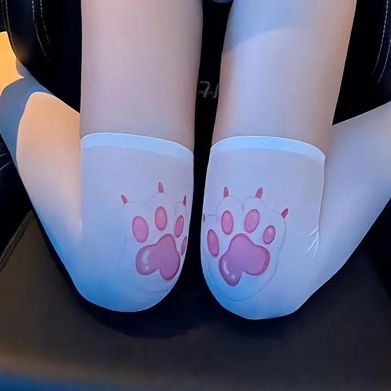 

Women s Two-Dimensional Emoticon Thigh-High Socks - Subculture Cartoon JK Over-the-Knee High-Tops in White One Size