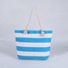 Striped Beach Tote Bag Canvas Foldable Shoulder Bag Zipper Large Capacity Travel Handbag For Travel Work Beach Gym Store