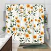 1 Watercolor Daisy Shower Curtain, bright orange floral pattern with yellow center, with hooks, machine washable