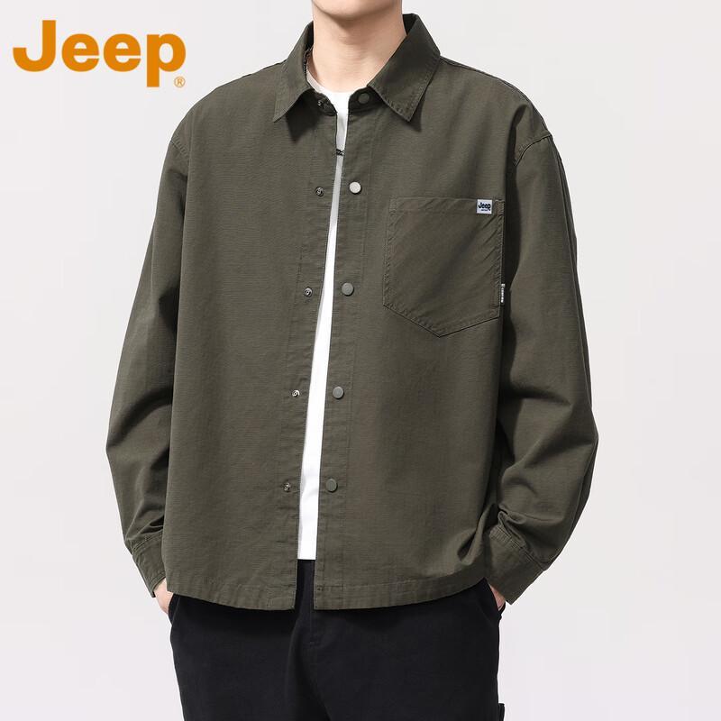 Jeep Men's Loose Fit Solid Long Sleeve Shirt