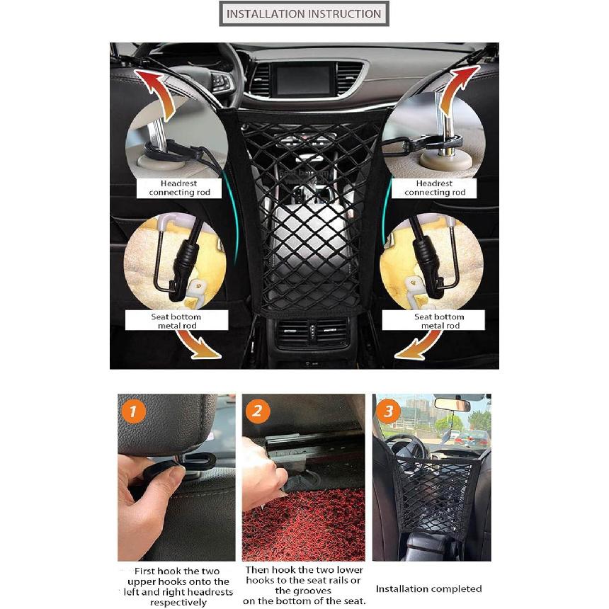 Universal Car Front Seat Net Pocket Organizer,Stretchable Hanging Storage Net Bag Purse Holder For Car,Barrier Of Backseat Dog Or Kids