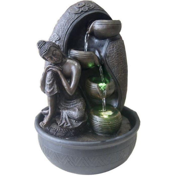 ZEN'LIGHT Fontaine D'intérieur Krishna - Fontaine Bouddha - Décoration Feng Shui - Eclairage LED - Marron