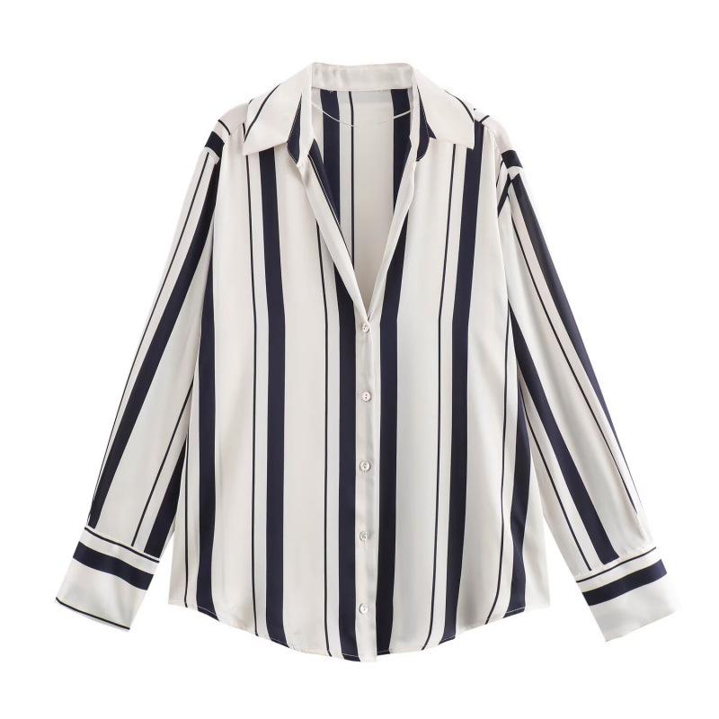 2025 Spring Women's European and American Style Satin Long-Sleeved Fashion Shirt