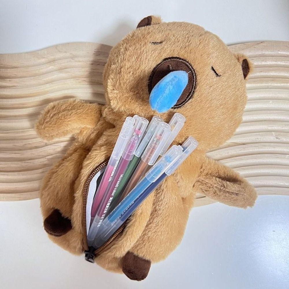 

Plush Pen Bag Large Capacity Storage Bag Cartoon Pen Box Gift коричневий