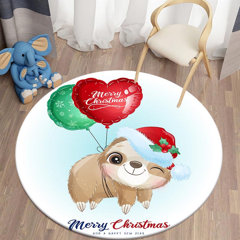 Christmas Kawaii Printed Round Carpet Children's Living Room Mat Floor Mat Yoga Mat Bedroom Chair Non Slip Mat New Year Gift