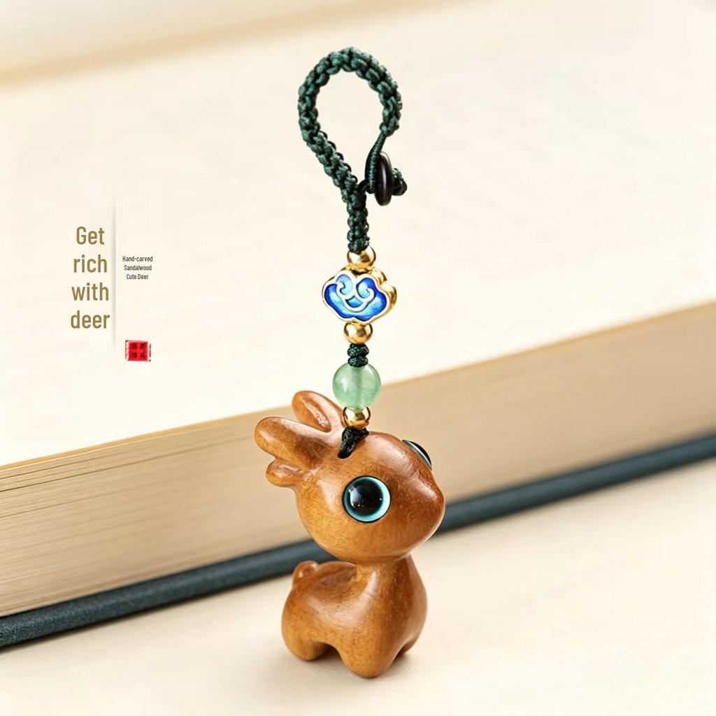 Sandalwood Little Deer Keychain: Cute Pendant for Cars and Phones, Perfect Unisex Gift