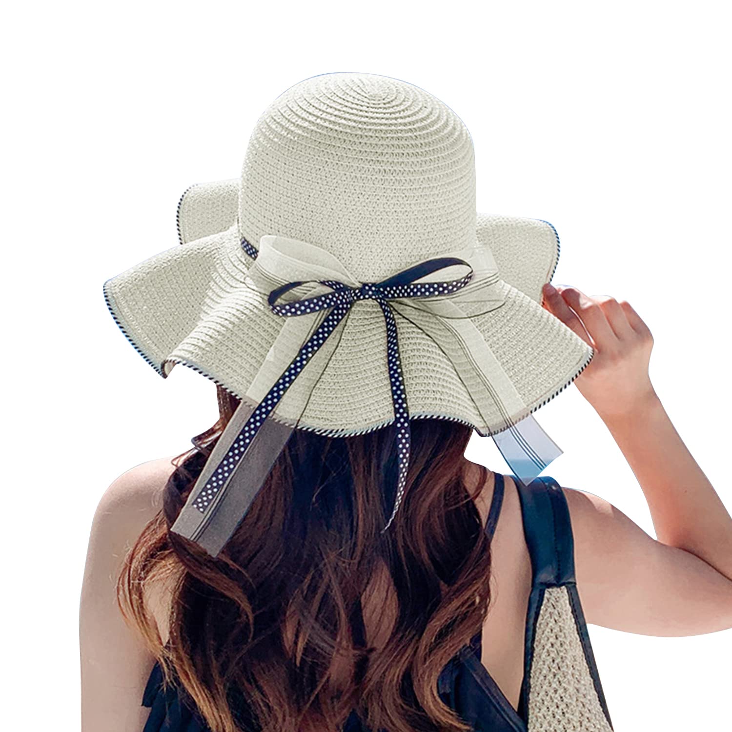 

Foldable UV Straw Polka Dot Cute Popular Straw Actress Swimming [Lhyxuuk] Hat, Protection, Hat, Ribbon, Women s Hat, Hat, Hat, Portable, Beach, белый