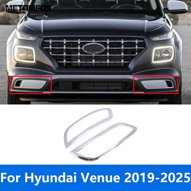 For Hyundai Venue -2024 2025 Chrome Front Fog Light Lamp Cover Trim Foglamp Protector Frame Bezel Accessories Car Styling