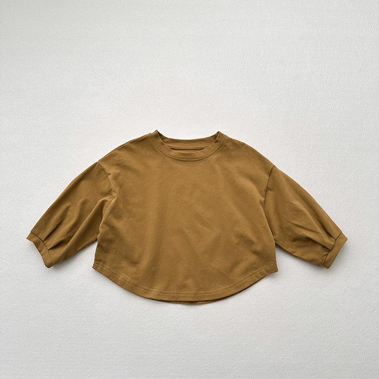 Dziecięca bawełniana koszulka z długim rękawem w stylu koreańskim: Okrągły dekolt, Odzież jesienno-wiosenna