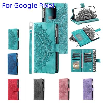 Per Google Pixel 6/6A/6 Pro,Pixel 7/7A/7 Pro,Pixel 8/8A/8 Pro Design Goffrato Flip Pelle Portafoglio con Cerniera Borsetta Custodia Cover