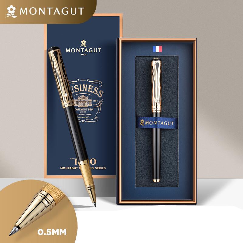 Montagut 816 Luxurious Golden Black & Golden Jewel Trim Iridium Roller Ball Pen For Office School Home Writing Gift Pen