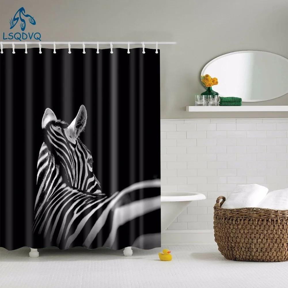 Bathroom Shower Curtain Animals Elephant Horse Deer Zebra Bird Fabric Waterproof Polyester Bathroom Curtain With Hooks 180X180Cm