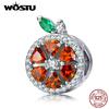 WOSTU Genuine 925 Sterling Silver Red Grapefruit Round Charm Fit Original  Bracelet Necklace Beads