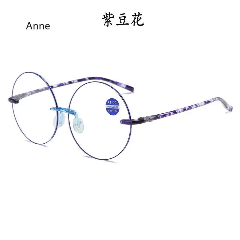 

Женские круглые модные HD очки для чтения для пожилых людей, универсальные безободковые TR90 ультралегкие очки для чтения с защитой от синего света TR90 4