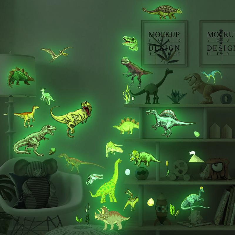Lifelike Jurassic Dinosaur Luminous Wall Decals Vinyl Stickers Glow In The Dark For Living Room Kids Bedroom Diy Home Decoration