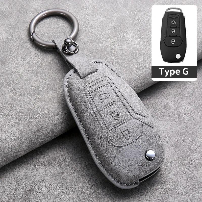 

Leather Car Remote Key Case Cover Protective Shell For Ford Focus 3 4 ST Mondeo MK3 MK4 Fiesta Fusion Kuga Car Keyreing Grey G1