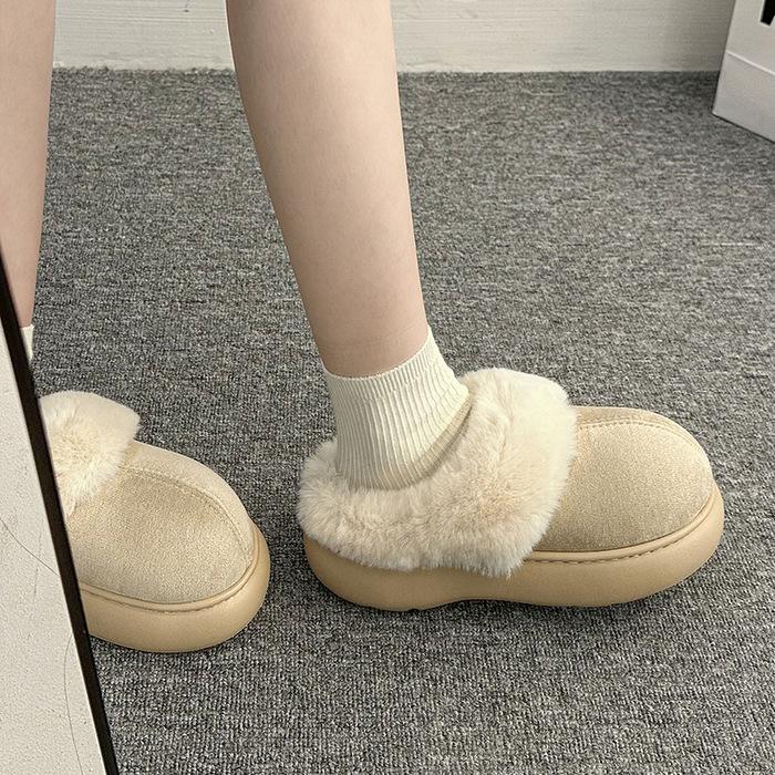 Women's Premium Textured Plush Slippers - Warm Winter Thick Bottom Heightened Home Slippers Casual Walking Indoor Shoes Snow Cotton Slippers