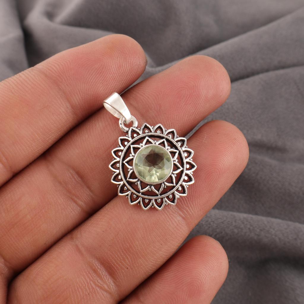 Green Amethyst Gemstone Jewelry, 925 Solid Sterling Silver Pendant, Adorable Amethyst Handmade Pendant Gift For Sister