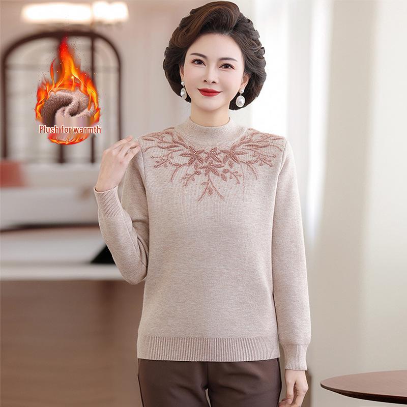 

2025 Winter Fashion Warm Top for Middle-Aged & Elderly Women - Plus Velvet, Extra Thickness Sweater 3XL [Recommended for 135-145 kg]