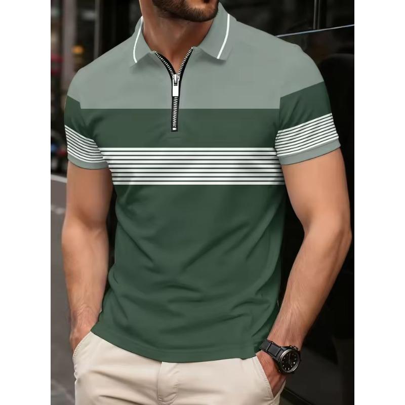 Men's Fashionable Pocket Comfortable Solid Color 3D Digital Printing Summer Outdoor Wear Europe United Popular Polo Shirt