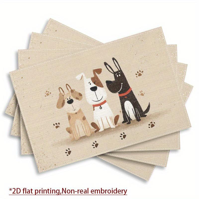 

Cartoon Cute Dogs With Paw Prints Placemat Linen Non Slip Table Mat For Home Kitchen Dining Decor Gift For Dog Lovers 4Pcs-30X45cm(12X18in