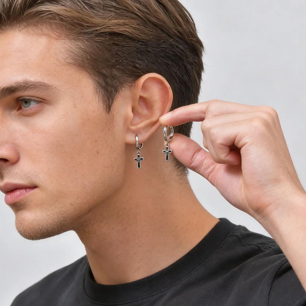 Klasické Punkové Náušnice Kroužky s Pověsem Křížku pro Muže Módní Nevyblednou Visací Náušnice Voděodolné Piercing Šperky Dárek