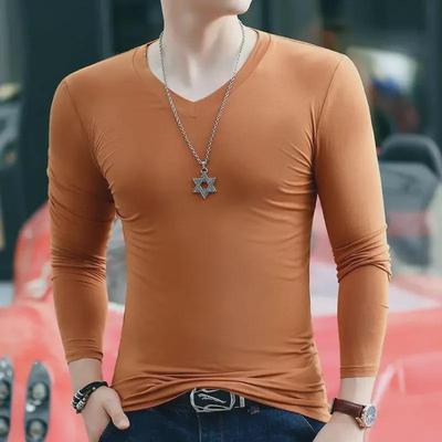 Heren Slim Fit V-hals Lange Mouw T-shirt - Jeugd Herfst Effen Kleur Top