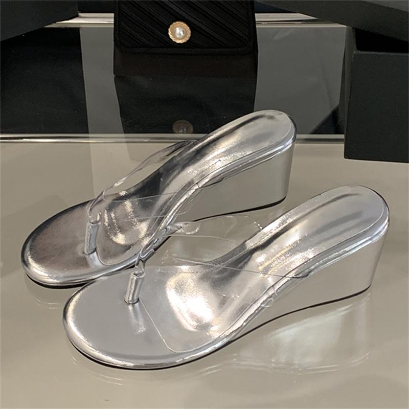 Eilyken Summer PVC Transpare Design Wedges Heels Women Slippers Party Flip Flop Slides Concise Shoes Zapatos De Mujer