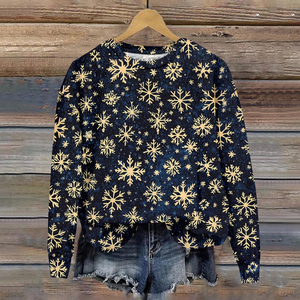 Women's Christmas Printed Casual Fashion Long Sleeve Round Neck Pullover Top