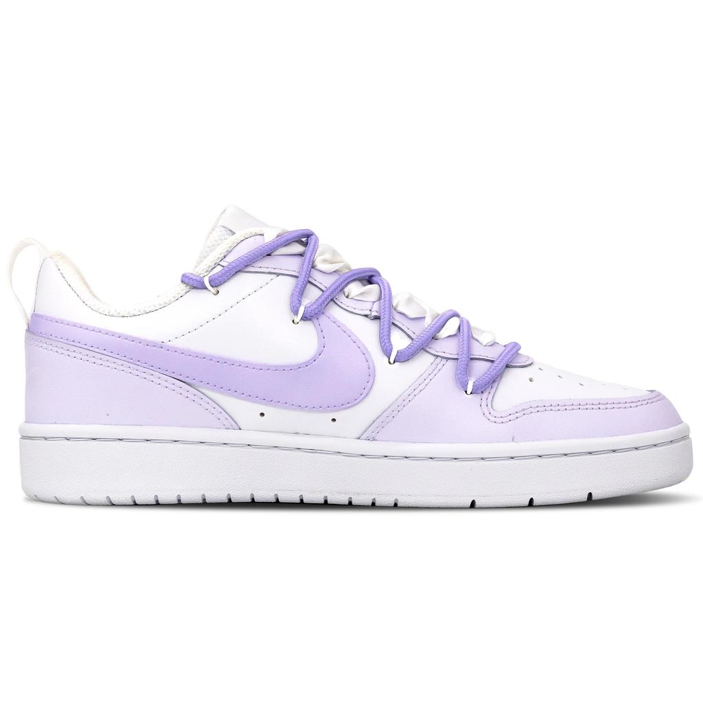 Nike Court Borough Leather Slip Resistant Cushioning Abrasion Resistant Low top Skateboard Shoes GS White Purple BQ5448-100(Team52-)
