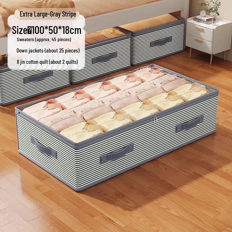 

Плоский ящик для хранения под кроватью для одежды и одеял - Тканевый органайзер с прозрачным дизайном 100x50x25cm