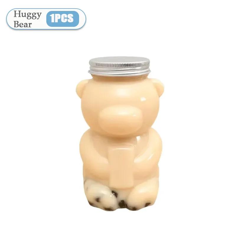 1-10PCS 500ml Violent Bear Milk Tea Bottle Disposable PET Transparent Juice Bottle Cartoon Bear Portable Juice Yogurt Bottle