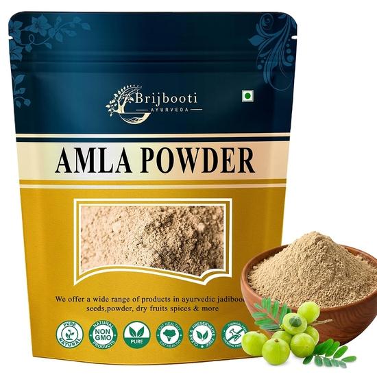 Brijbooti Amla-Pulver für Haarmasken & Packungen (250 g) | Indische Stachelbeere | für Haare, Haut, zum Essen und Trinken | Rein und Natürlich |