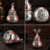 S925 Sterling Silver Taoist Wealth Gourd Pendant with Aged Vermilion Finish for Fortune and Prosperity.