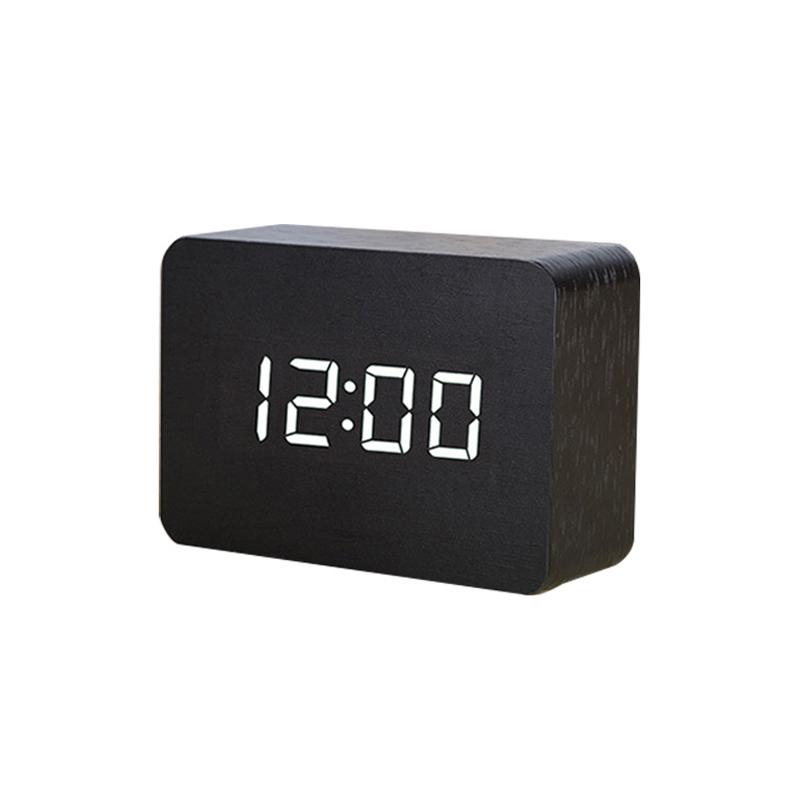 LED Desktop Clock Alarm Decoration Wooden Alarm Watch Table Voice Control Digital Wood Powered Electronic Desktop Clocks2