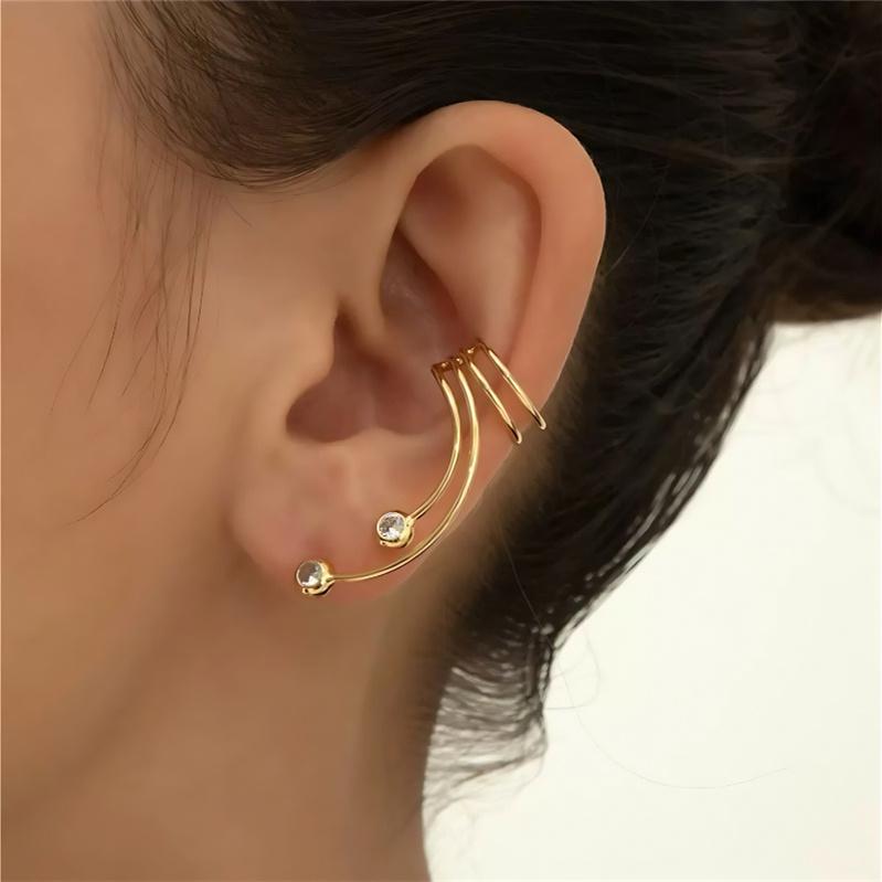 1PC Bent Zircon Ear Bone Clip Inlaid with Synthetic Zircon for Women's Fashionable and Elegant Temperament Ear Hook