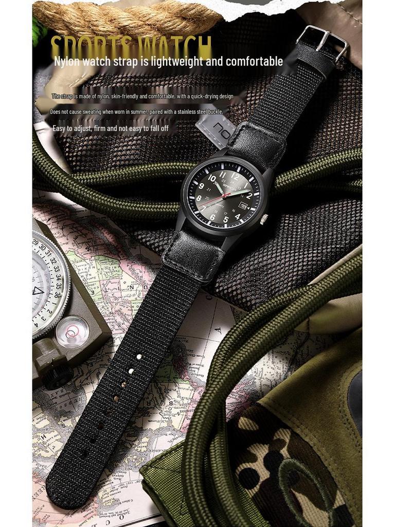 Wasserdichte Retro-Nylon-Armbanduhr mit leuchtendem Quarz für Damen & Herren für Studenten