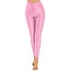 Womens Glossy Stretchy Open Crotch Leggings Solid Color Elastic Waistband Skinny Pants