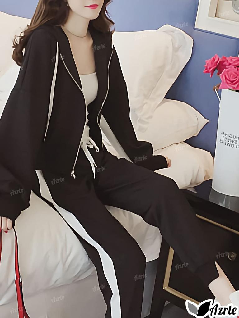 Azulte Tracksuit Long Sleeves and Cropped Zippered and Long Plus Size Size 203 Black Women's Set, Pants, Jacket, Hoodie, Sweatshirt, Pants, Length,