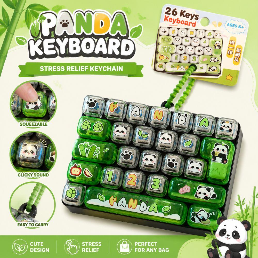 26 Keys Mechanical Keyboard Squeeze Toy Panda Print Keyboard Keychain  For Adults,Teenagers,Kid