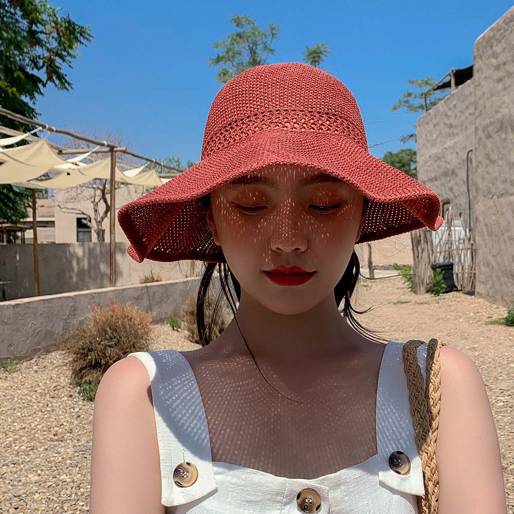 

Holiday Fashion Handmade Sunscreen Crochet Sun Visor Bowknot Sun Cap Straw Hat Empty Top Hat бежевый
