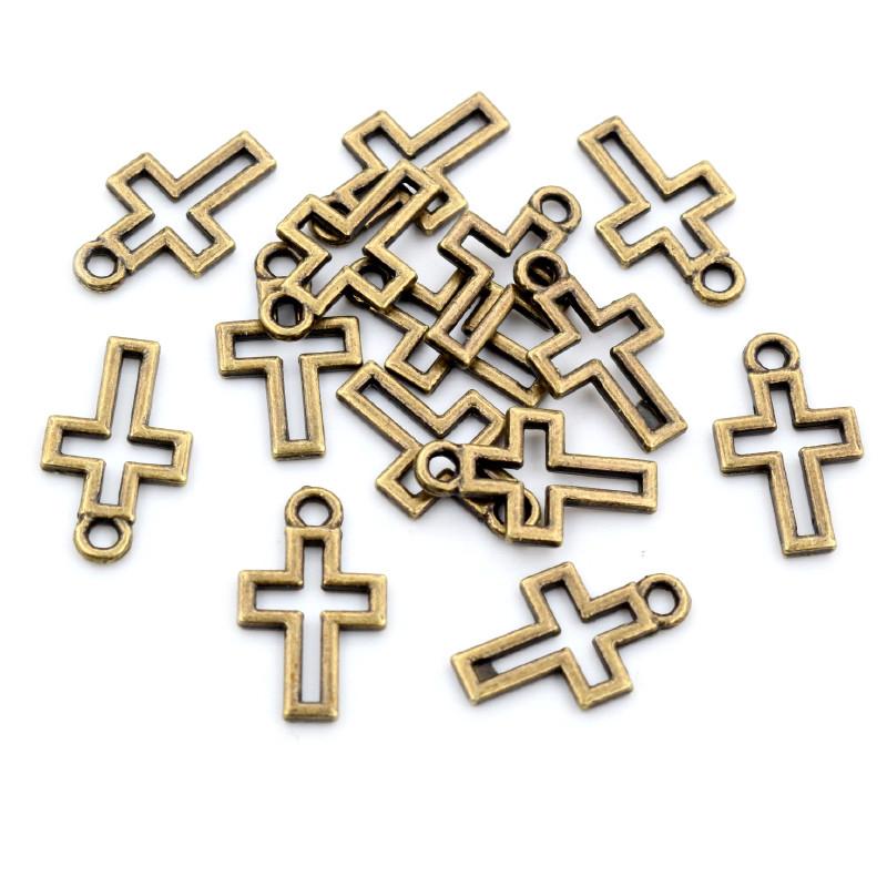 

40pcs Charms Hollow Lovely Cross 17x10mm Antique Silver Color Bronze Pendants DIY Making Findings Handmade Tibetan Jewelry бронзовый