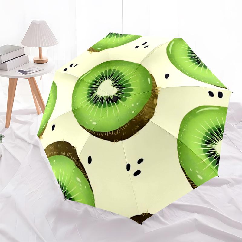 1pc Kiwi Pattern Automatic Folding Umbrella - Compact 8-Rib Design, Durable Plastic & Iron, Daily Use Z1230069